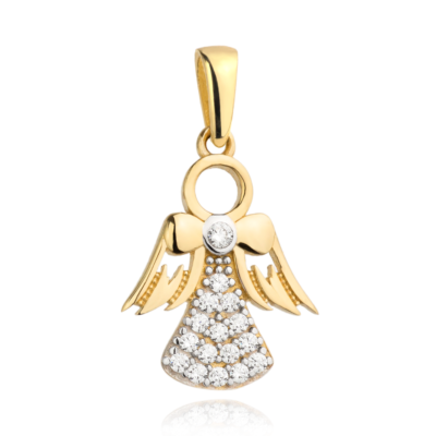 Medalik złoty Aniołek, cyrkonie, pr. 585