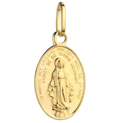 Medalik złoty Cudowny, po polsku, pr. 585