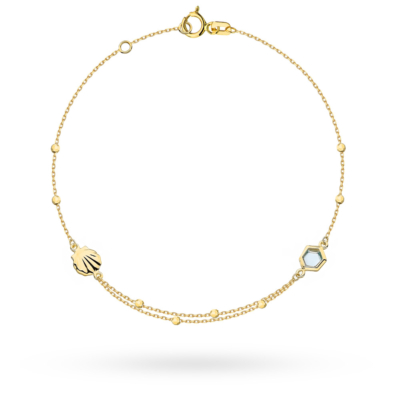 Bransoletka złota Muszla, błękitny kamień, pr. 585