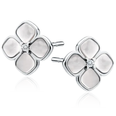 Srebrne kolczyki Koniczyna, masa perłowa, pr. 925