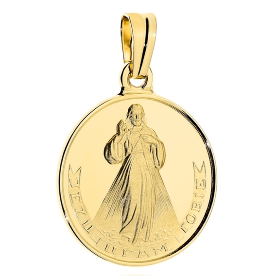 Medalik złoty Jezu Ufam Tobie, okrągły, pr. 585