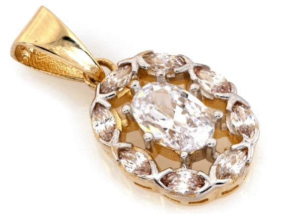 Zawieszka złota Owal, białe cyrkonie, pr. 585