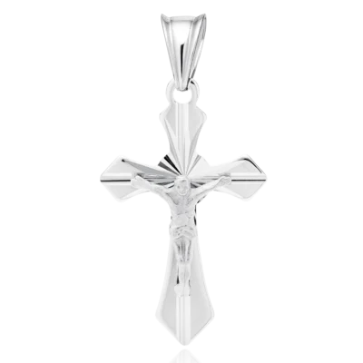 Krzyżyk srebrny z Jezusem, diamentowany, pr. 925