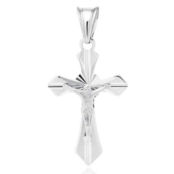 Krzyżyk srebrny z Jezusem, diamentowany, pr. 925