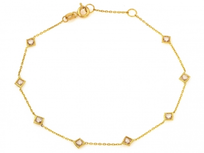 Bransoletka złota Kwadraty, cyrkonie, pr. 585