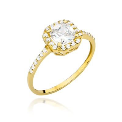 Pierścionek złoty Cyrkonie, kwadrat, pr. 585