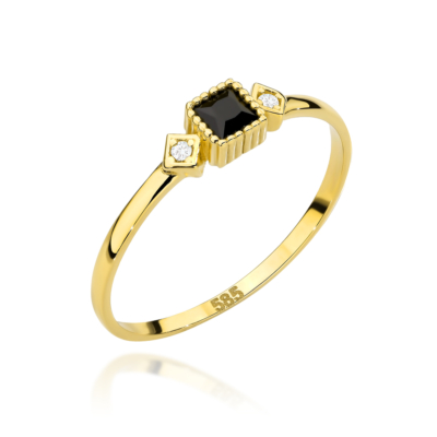 Pierścionek złoty Czarna cyrkonia, pr. 585
