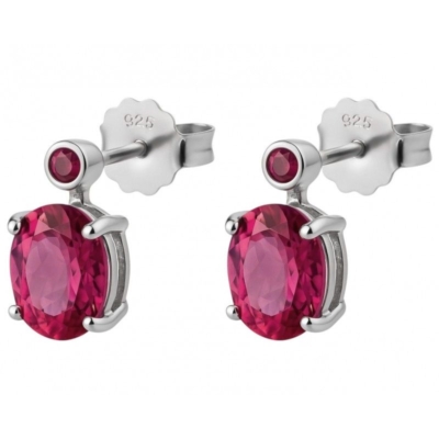 Kolczyki srebrne Różowy topaz, rubin, pr. 925