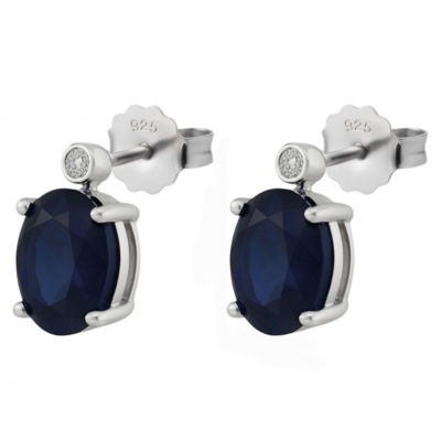 Kolczyki srebrne Szafir, diament laboratoryjny, pr. 925