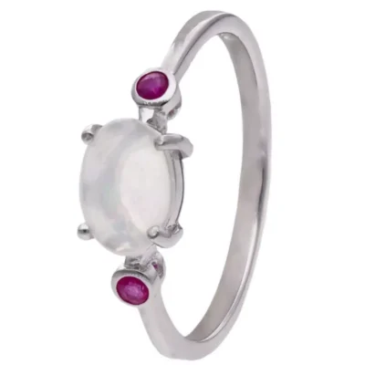 Pierścionek srebrny Opal, rubiny, pr. 925