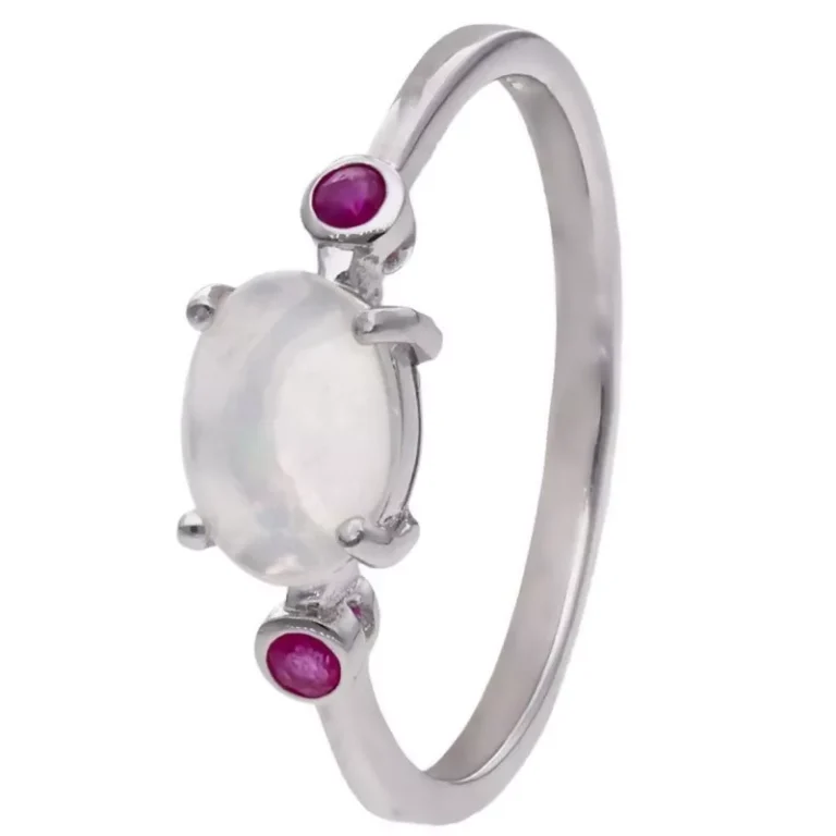 Pierścionek srebrny Opal, rubiny, pr. 925