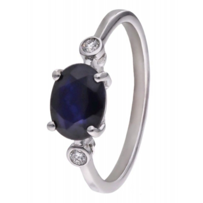 Pierścionek srebrny Szafir, diamenty laboratoryjne, pr. 925